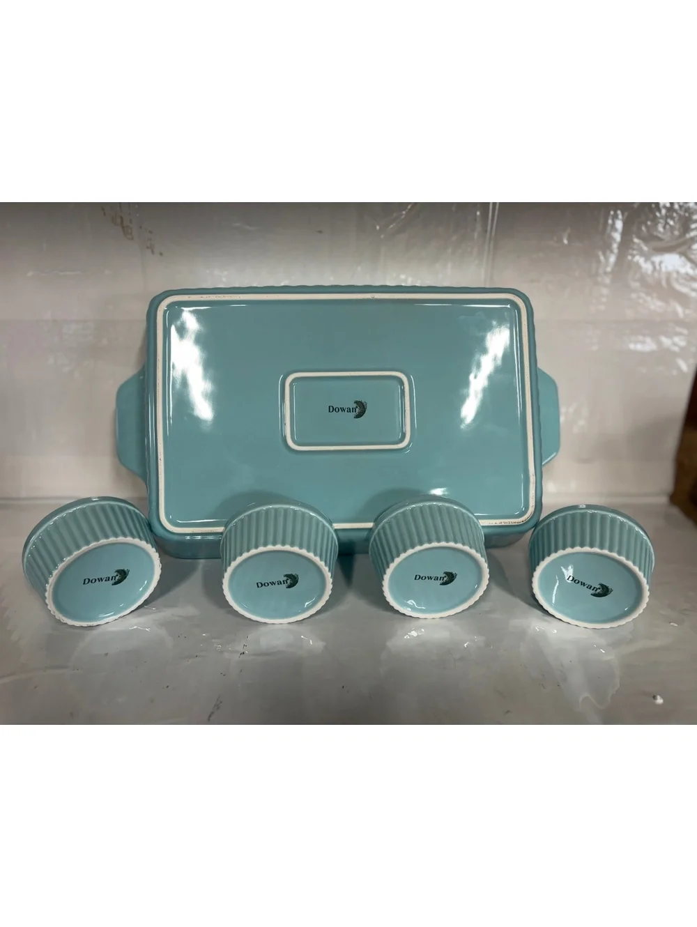 Dowan Blue Ceramic Baking Dish with 4 Ramekins Set